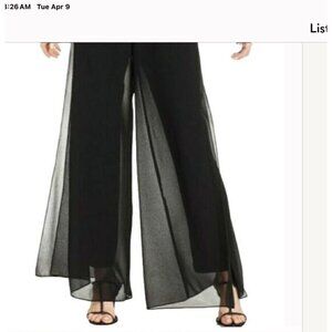 Tadashi Shoji Black Sheer Overlay Palazzo Pants.